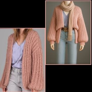 Anthropologie Chunky Knit Oversized Cardigan In Light Rose OS NWT $240